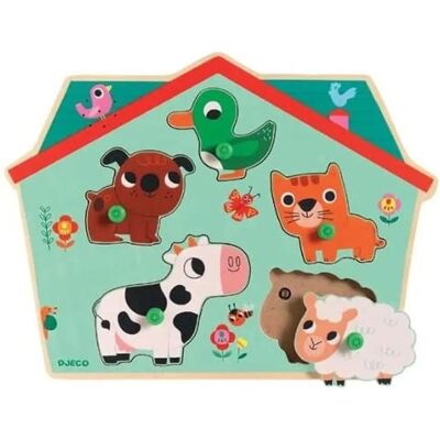 Djeco Houten Geluidspuzzel met Boerderijdieren - 5 Stuks Djeco Houten Geluidspuzzel met Boerderijdieren - 5 Stuks