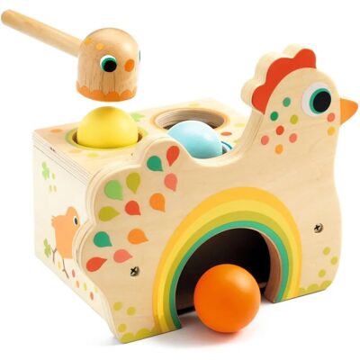 Djeco Poule Tapatou - Jouet en bois avec marteau - 3 balles Djeco Poule Tapatou - Jouet en bois avec marteau - 3 balles