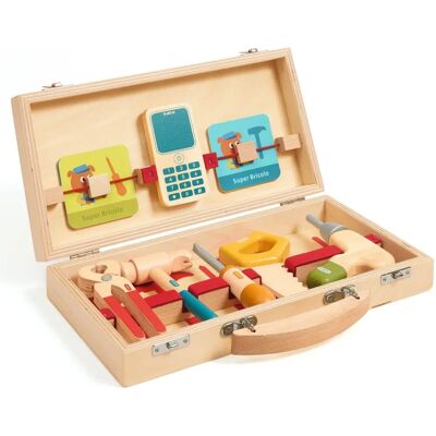 Kit d'outils en bois Super Bricolo de Djeco - Jeu éducatif, 3+ Kit d'outils en bois Super Bricolo de Djeco - Jeu éducatif, 3+