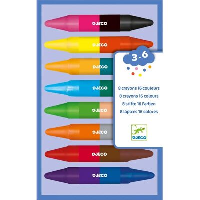 Djeco Zwillinge Wachsmalstifte - Doppelspitze 16 Farben - Wachsmalstifte Djeco Zwillinge Wachsmalstifte - Doppelspitze 16 Farben - Wachsmalstifte