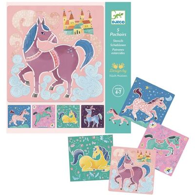 Pochoirs Chevaux Djeco - 5 Guides en Plastique Réutilisables pour Enfants - Art & Création Pochoirs Chevaux Djeco - 5 Guides en Plastique Réutilisables pour Enfants - Art & Création