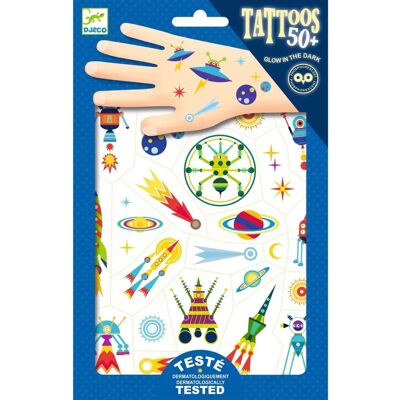 Tatuagens Temporários Djeco Space Oddity - Brilham no Escuro Tatuagens Temporários Djeco Space Oddity - Brilham no Escuro