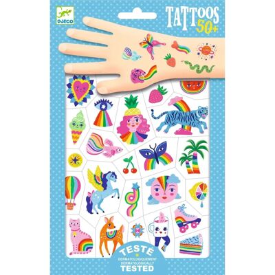 Djeco Tatouages Temporaires Arc-en-ciel - 62 Pièces - Art Corporel Coloré et Amusant Djeco Tatouages Temporaires Arc-en-ciel - 62 Pièces - Art Corporel Coloré et Amusant