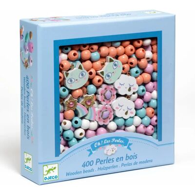 Kit de perles en bois arc-en-ciel Djeco - Plus de 400 perles - Publicité Kit de perles en bois arc-en-ciel Djeco - Plus de 400 perles - Publicité