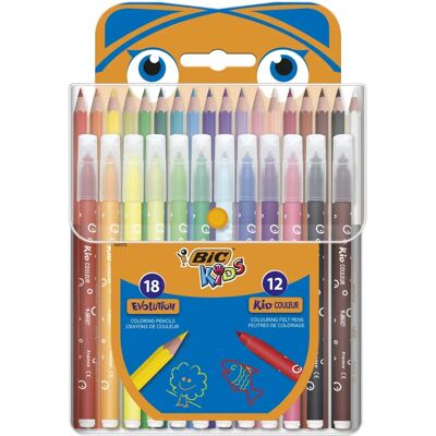 BIC Kids Farbset - 30 Stück - 18 Buntstifte + 12 Filzstifte BIC Kids Farbset - 30 Stück - 18 Buntstifte + 12 Filzstifte
