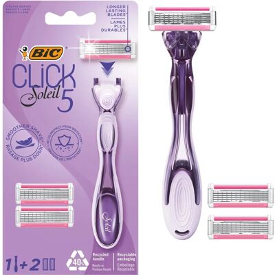 BIC Click 5 Soleil Refillable Women's Razor - Ergonomic, Recycled Handle BIC Click 5 Soleil Refillable Women's Razor - Ergonomic, Recycled Handle