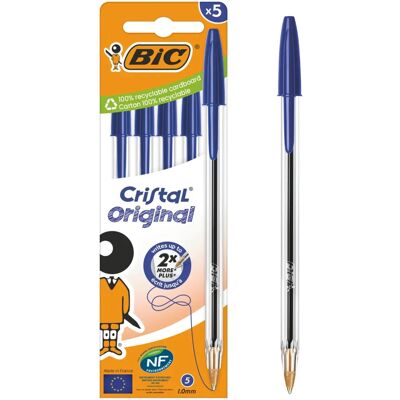 BIC Cristal Original Stylo Bleu - Pack de 5 - Publicité BIC Cristal Original Stylo Bleu - Pack de 5 - Publicité