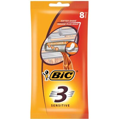 BIC 3 Sensitive - Rasoir jetable avec Aloe Vera - 8 pièces - Publicité BIC 3 Sensitive - Rasoir jetable avec Aloe Vera - 8 pièces - Publicité