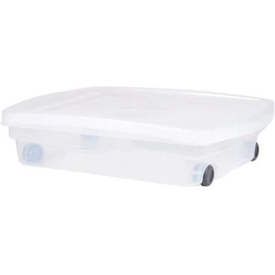 Boîte de rangement Eda Plastique - 40L Transparente avec Roues - Publicité Boîte de rangement Eda Plastique - 40L Transparente avec Roues - Publicité