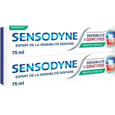 Dentifrice Sensodyne Sensibilité et Gencives Menthe Fraîche 2x75ml - Dentifrice - Publicité Dentifrice Sensodyne Sensibilité et Gencives Menthe Fraîche 2x75ml - Dentifrice - Publicité