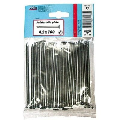 Clous VYNEX 4.2x100 mm - Acier brut, 200g Clous VYNEX 4.2x100 mm - Acier brut, 200g