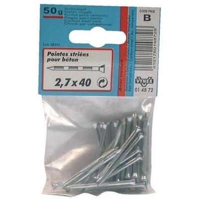 Clous de béton VYNEX - Striés - Zingués - 2,7x40 mm Clous de béton VYNEX - Striés - Zingués - 2,7x40 mm