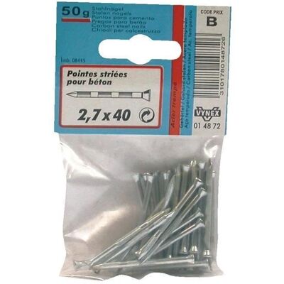 Chiodi per cemento zincati 50 mm - Acciaio a strisce VYNEX Chiodi per cemento zincati 50 mm - Acciaio a strisce VYNEX