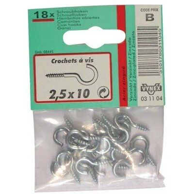 Vynex Zinkstalen Haken 2,5x10mm Verpakking 18 Vynex Zinkstalen Haken 2,5x10mm Verpakking 18