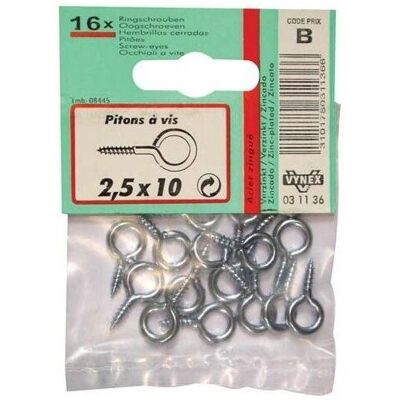 Vynex Geplateerd stalen haak 2,5x10mm - 16 stuks Vynex Geplateerd stalen haak 2,5x10mm - 16 stuks