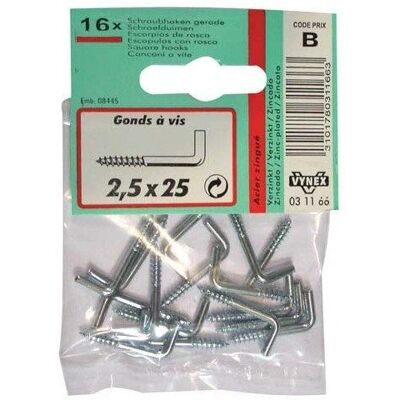 Gonds en acier zingué VYNEX - 2,5x25mm, Pack de 16 Gonds en acier zingué VYNEX - 2,5x25mm, Pack de 16