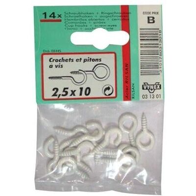 Vynex Rilsan-omhulde Stalen Haken en Spijkers 2,5x10mm - Verpakking met 3 Vynex Rilsan-omhulde Stalen Haken en Spijkers 2,5x10mm - Verpakking met 3