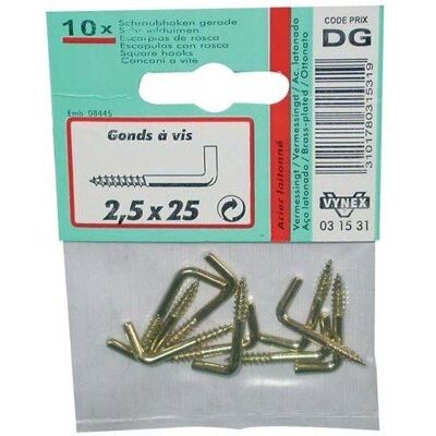 Gond à vis en laiton Vynex - 2,5x25 mm - 10 pièces Gond à vis en laiton Vynex - 2,5x25 mm - 10 pièces