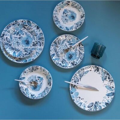Ensemble d'assiettes Jardin bleu 27cm - Céramique - Publicité Ensemble d'assiettes Jardin bleu 27cm - Céramique - Publicité