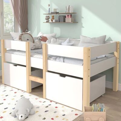 REDOM - Letto bambini con 2 cassetti - Pino massiccio - 90x190 cm - Letto REDOM - Letto bambini con 2 cassetti - Pino massiccio - 90x190 cm - Letto