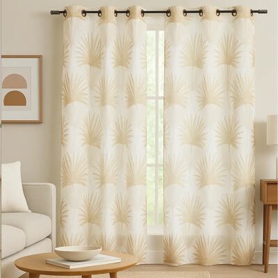 Voilage beige Mondial Tissus Grandes Palmes 140x250cm - Voilage Voilage beige Mondial Tissus Grandes Palmes 140x250cm - Voilage