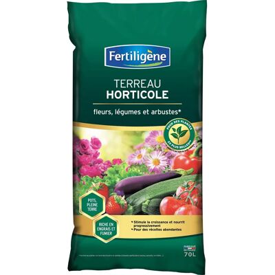 Terreau horticole Fertiligene - 70L - Convient pour plantes - Publicité Terreau horticole Fertiligene - 70L - Convient pour plantes - Publicité