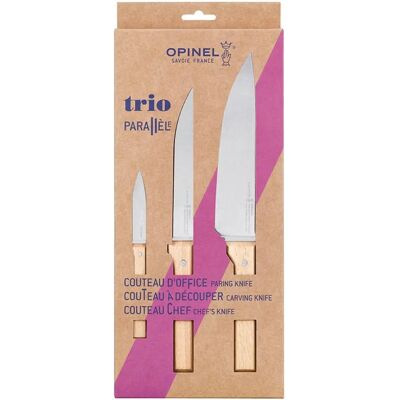 Ensemble de 3 couteaux de cuisine Opinel en hêtre - Acier inoxydable, Paring, Chef & Rebanador - Publicité Ensemble de 3 couteaux de cuisine Opinel en hêtre - Acier inoxydable, Paring, Chef & Rebanador - Publicité