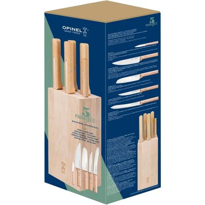 Conjunto de Facas Opinel Parallèle - 5 Peças com Suporte de Madeira Conjunto de Facas Opinel Parallèle - 5 Peças com Suporte de Madeira
