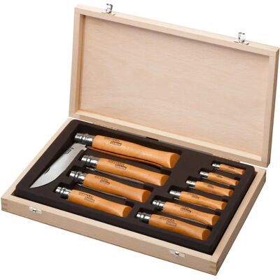 Opinel 10 Knivar - Kolstål, Träbox Opinel 10 Knivar - Kolstål, Träbox