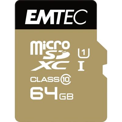 Emtec 64GB MicroSD Clase 10 Oro - microSDXC con adaptador Emtec 64GB MicroSD Clase 10 Oro - microSDXC con adaptador