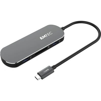 Emtec T650C USB-C Hub 6-in-1 - Zwart - USB 3.2 Gen 1 Emtec T650C USB-C Hub 6-in-1 - Zwart - USB 3.2 Gen 1