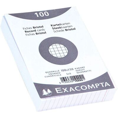 Cartes de fichiers blanches Exacompta - 100x150mm, Lot de 20 Cartes de fichiers blanches Exacompta - 100x150mm, Lot de 20