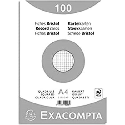 Cartes de classement Exacompta 10206E - 100 feuilles, A4, quadrillage 5x5, blanc Cartes de classement Exacompta 10206E - 100 feuilles, A4, quadrillage 5x5, blanc