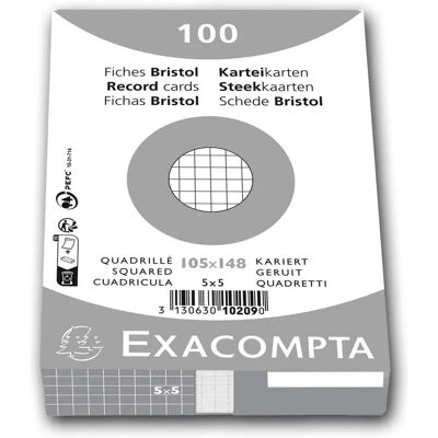 Feuilles de fichiers blanches 148x105mm 5x5 Exacompta - Pack de 100 - Publicité Feuilles de fichiers blanches 148x105mm 5x5 Exacompta - Pack de 100 - Publicité