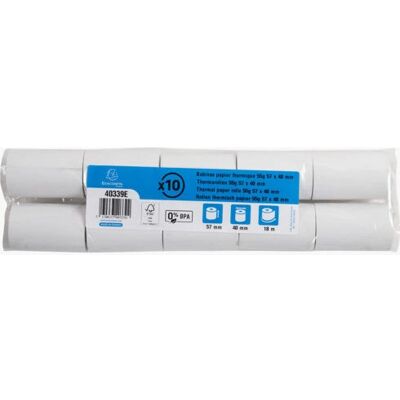 Papier thermique Exacompta 40339E Sans BPA - Rouleaux thermiques 55g/m² 57x40mm 18m Pack de 10 Papier thermique Exacompta 40339E Sans BPA - Rouleaux thermiques 55g/m² 57x40mm 18m Pack de 10