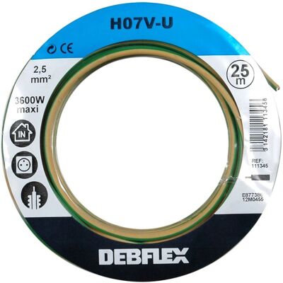 Sztywny miedziany kabel żółto/zielony - 25m - H07V-U 2,5mm² Debflex Sztywny miedziany kabel żółto/zielony - 25m - H07V-U 2,5mm² Debflex