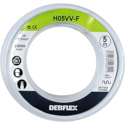Debflex Wit 5m Flexibele Kabel H05VV-F 2X 1,5mm² Debflex Wit 5m Flexibele Kabel H05VV-F 2X 1,5mm²