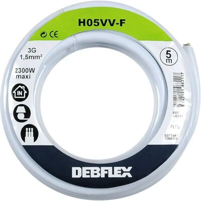 Debflex - H05VV-F 3G 1.5mm² - Blanc - 5m - Cable Debflex - H05VV-F 3G 1.5mm² - Blanc - 5m - Cable