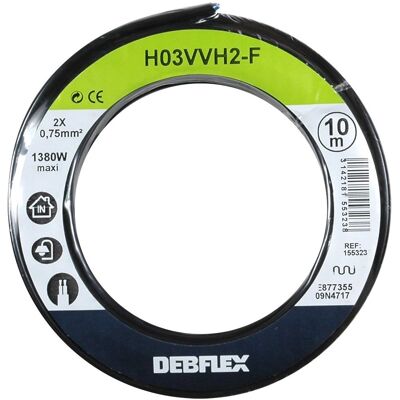 Debflex H03VVH2-F 2X 0,75mm² - Noir - 10m - Cable Debflex H03VVH2-F 2X 0,75mm² - Noir - 10m - Cable