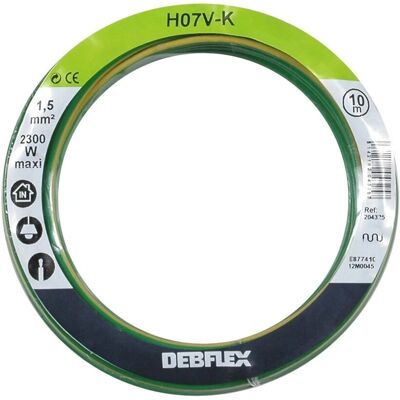 Cable eléctrico flexible PVC DEBFLEX - 10m - Amarillo/Verde - HO7V-K Cable eléctrico flexible PVC DEBFLEX - 10m - Amarillo/Verde - HO7V-K