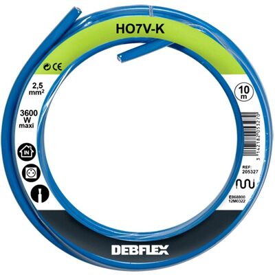 Cable de PVC de cobre DEBFLEX HO7V-K - Azul, 10m, 2,5mm² - Cable eléctrico Cable de PVC de cobre DEBFLEX HO7V-K - Azul, 10m, 2,5mm² - Cable eléctrico