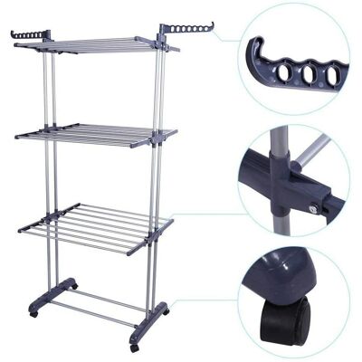 HYGRAD Grey Folding Clothes Airer Horse 3 Tier Rolling Casters Drying Rack - Clothes Airer HYGRAD Grey Folding Clothes Airer Horse 3 Tier Rolling Casters Drying Rack - Clothes Airer