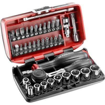 Conjunto de 38 peças de soquetes métricos Facom R.360NANOPB Conjunto de 38 peças de soquetes métricos Facom R.360NANOPB
