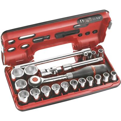 Facom 21-Piece 1/2" Drive Socket Set - Metric, Ratchet, Extensions Facom 21-Piece 1/2" Drive Socket Set - Metric, Ratchet, Extensions