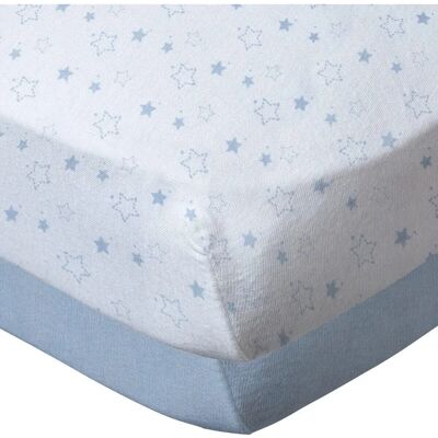 Babycalin Draps housse étoile et uni bleu en jersey de coton - Babycalin - Publicité Babycalin Draps housse étoile et uni bleu en jersey de coton - Babycalin - Publicité