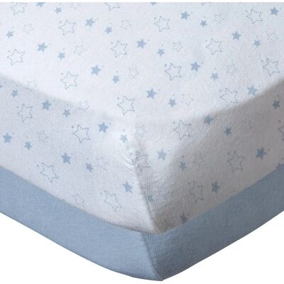 BABYCALIN Lot de 2 draps housse en jersey coton étoile bleue BABYCALIN Lot de 2 draps housse en jersey coton étoile bleue