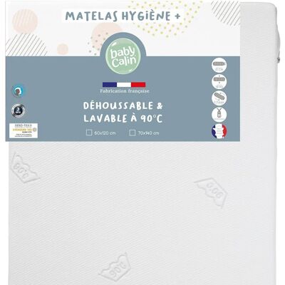 Matelas BabyCalin Blanc 60x120cm - Housse amovible - Publicité Matelas BabyCalin Blanc 60x120cm - Housse amovible - Publicité