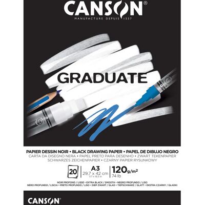 Bloc de dessin noir Canson Graduate - A3, 120g/m², 20 feuilles Bloc de dessin noir Canson Graduate - A3, 120g/m², 20 feuilles