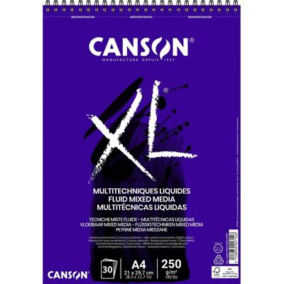 Carta Mixed Media XL Canson - 30 Fogli, Spiralato, 250g/m² Carta Mixed Media XL Canson - 30 Fogli, Spiralato, 250g/m²
