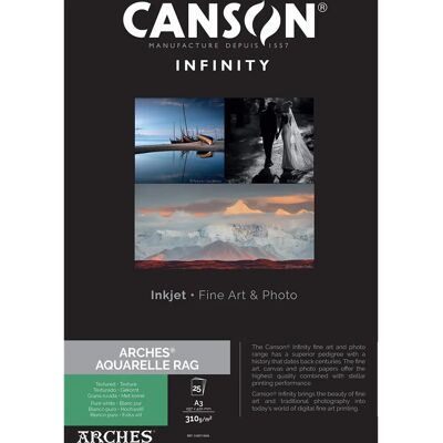 Canson Infinity Arches Aquarelle Rag - Carta Artistica - 25 Fogli A3 310g Canson Infinity Arches Aquarelle Rag - Carta Artistica - 25 Fogli A3 310g